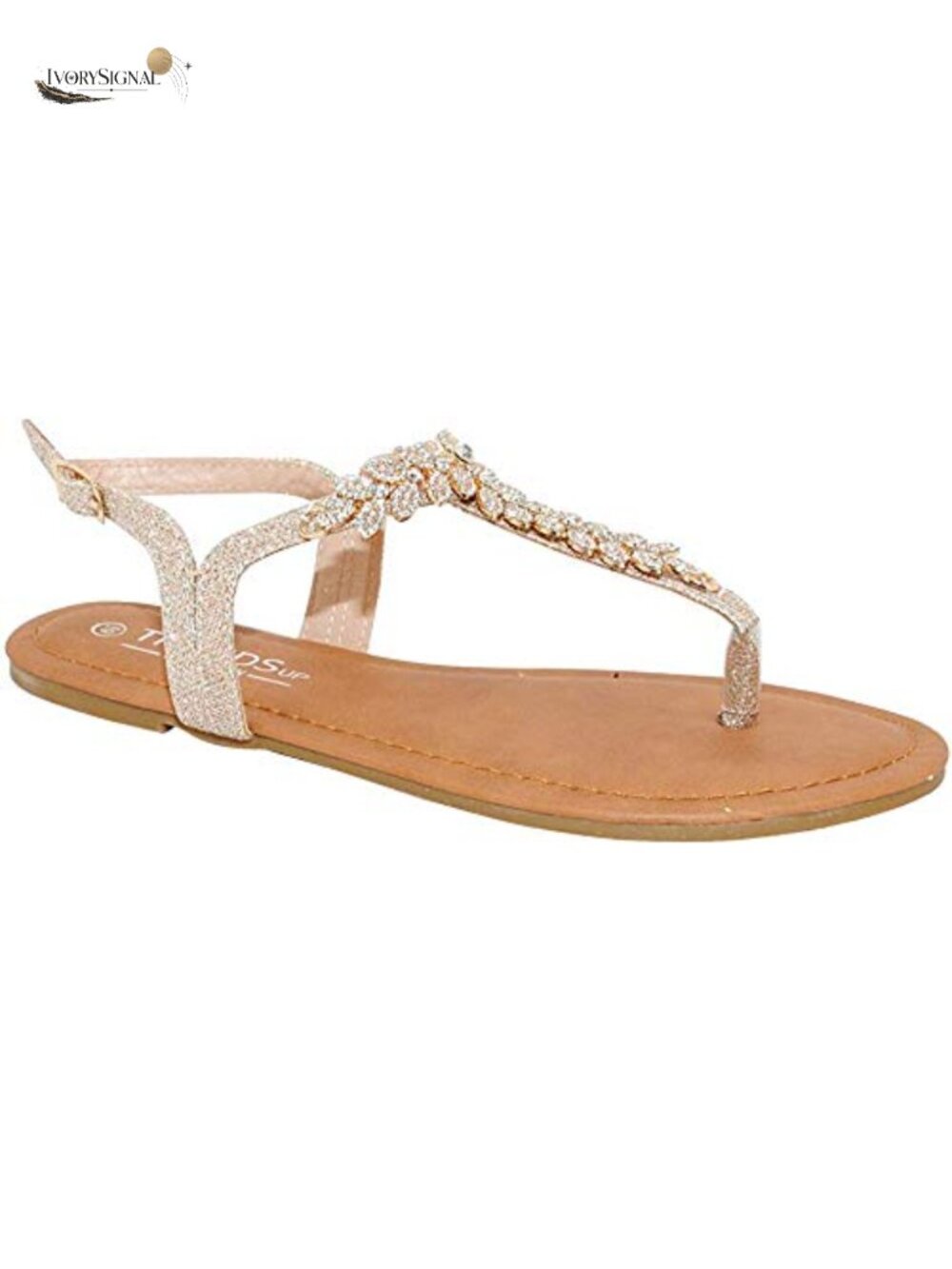 Women's T-Strap Rhinestone Glitter Flat Sandals